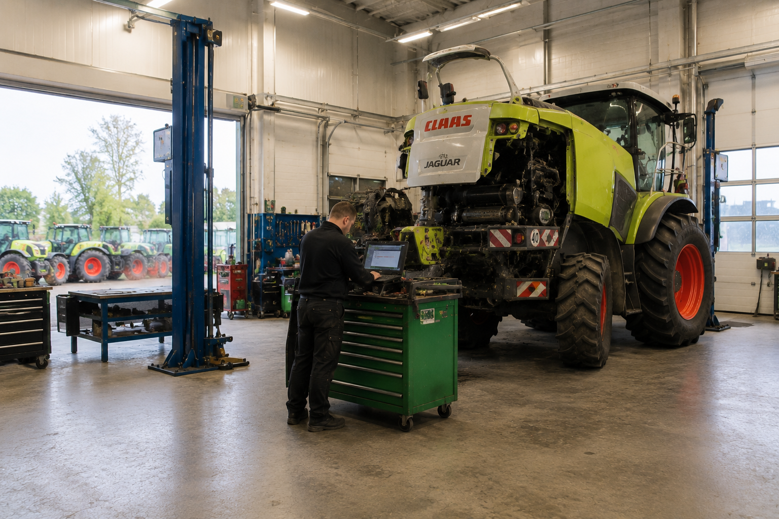 CLAAS Jaguar Feldhäcksler in der Diagnose in der Werkstatt Venhoff